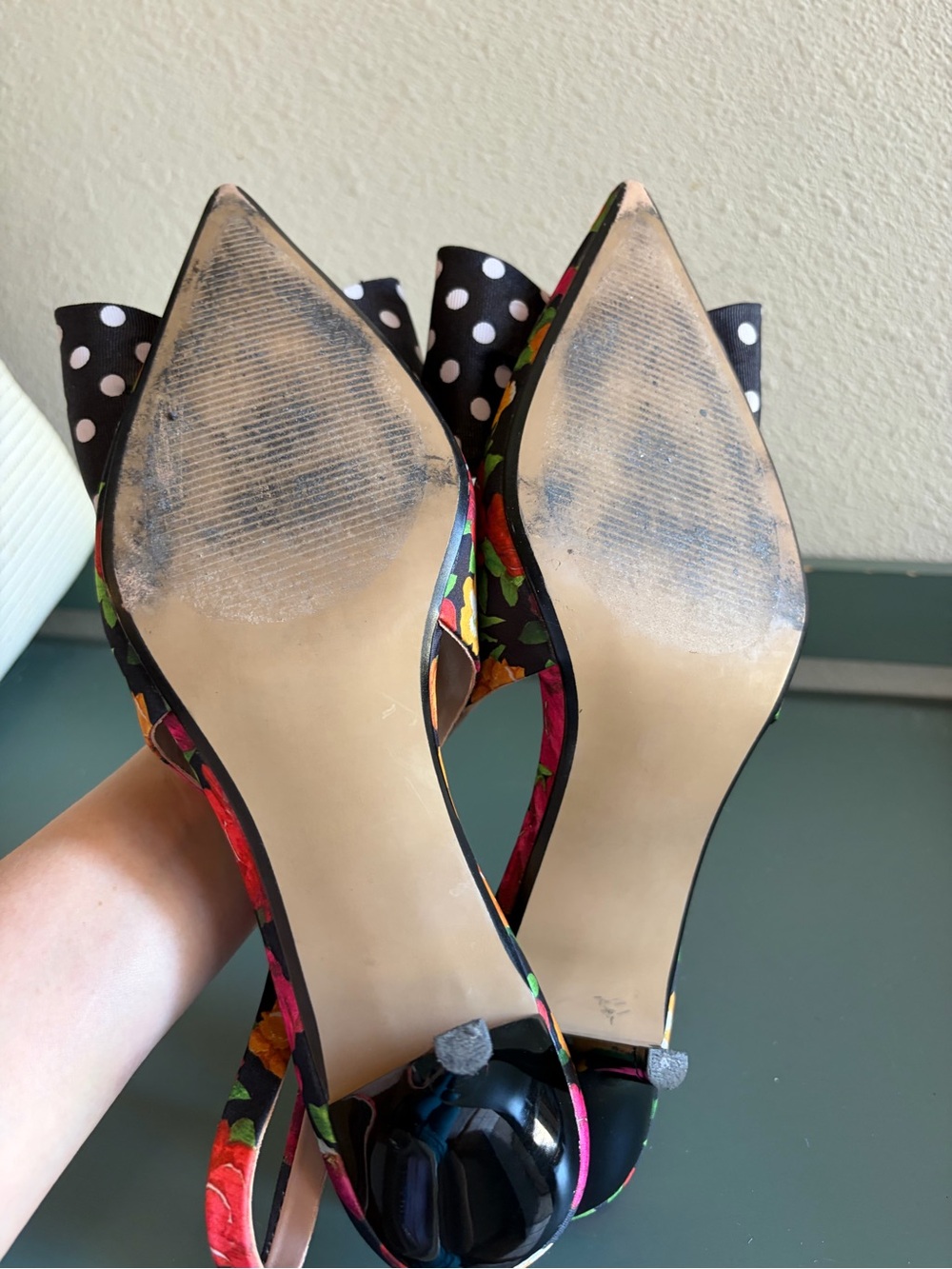 Betsey Johnson BIRDIE Floral Polka Dot Slingback Heels - Picture 8 of 10